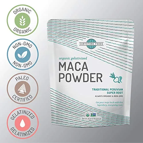 Maca Powder Organic | Premium Peruvian USDA & Paleo Certified Vegan Root - Natural Energy - Gelatinized for Enhanced Digestibility, 16 Ounces
