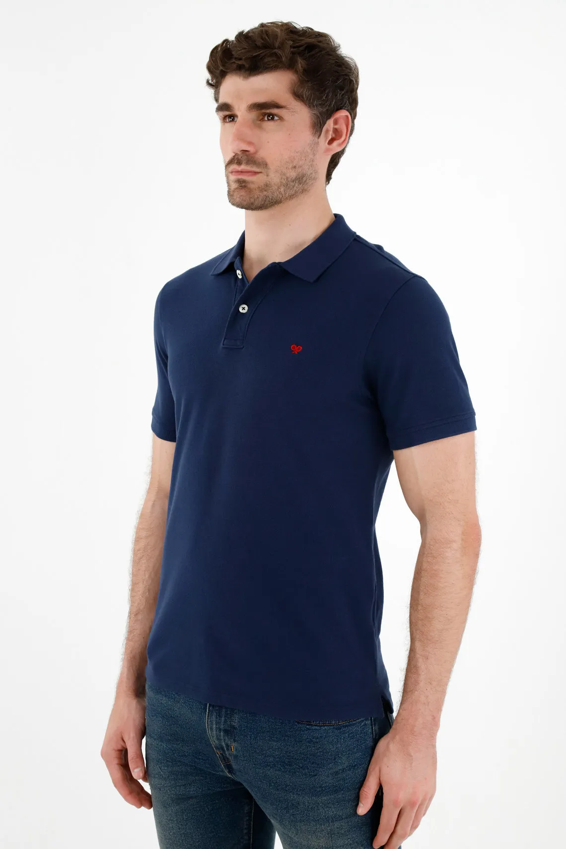 Polo azul raqueta malla para hombre