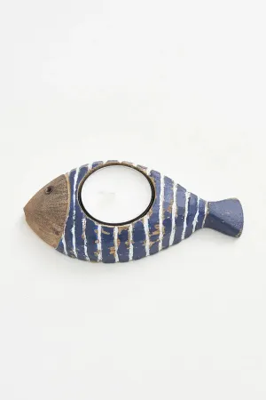 Portavelas pequeños con forma de pez azul oscuro