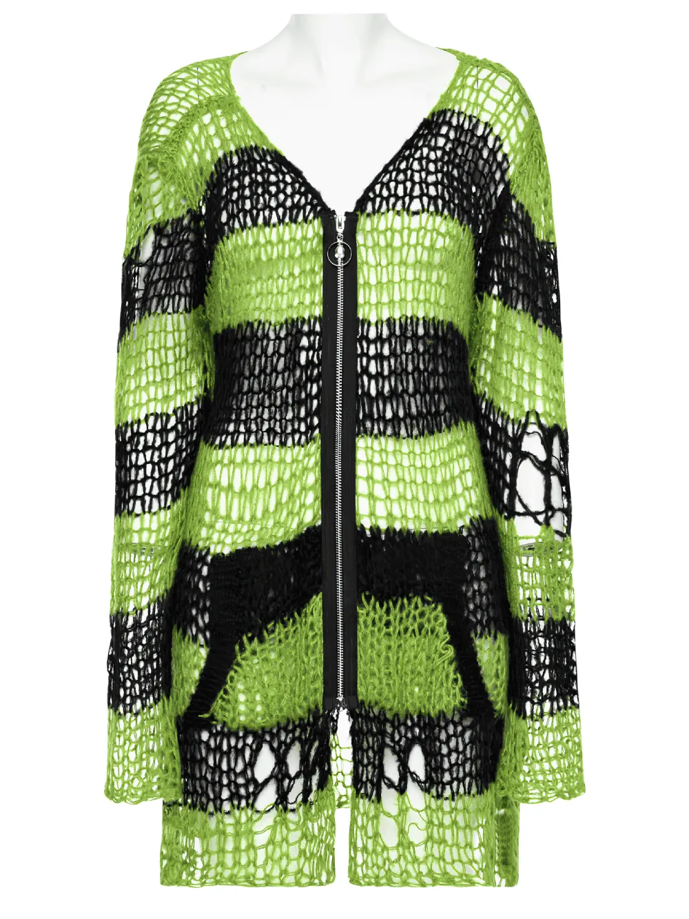 Punk Rave Shredded Green and Black Striped Cardigan