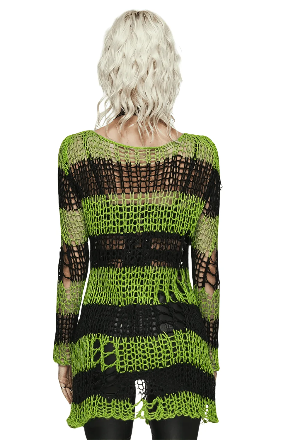 Punk Rave Shredded Green and Black Striped Cardigan