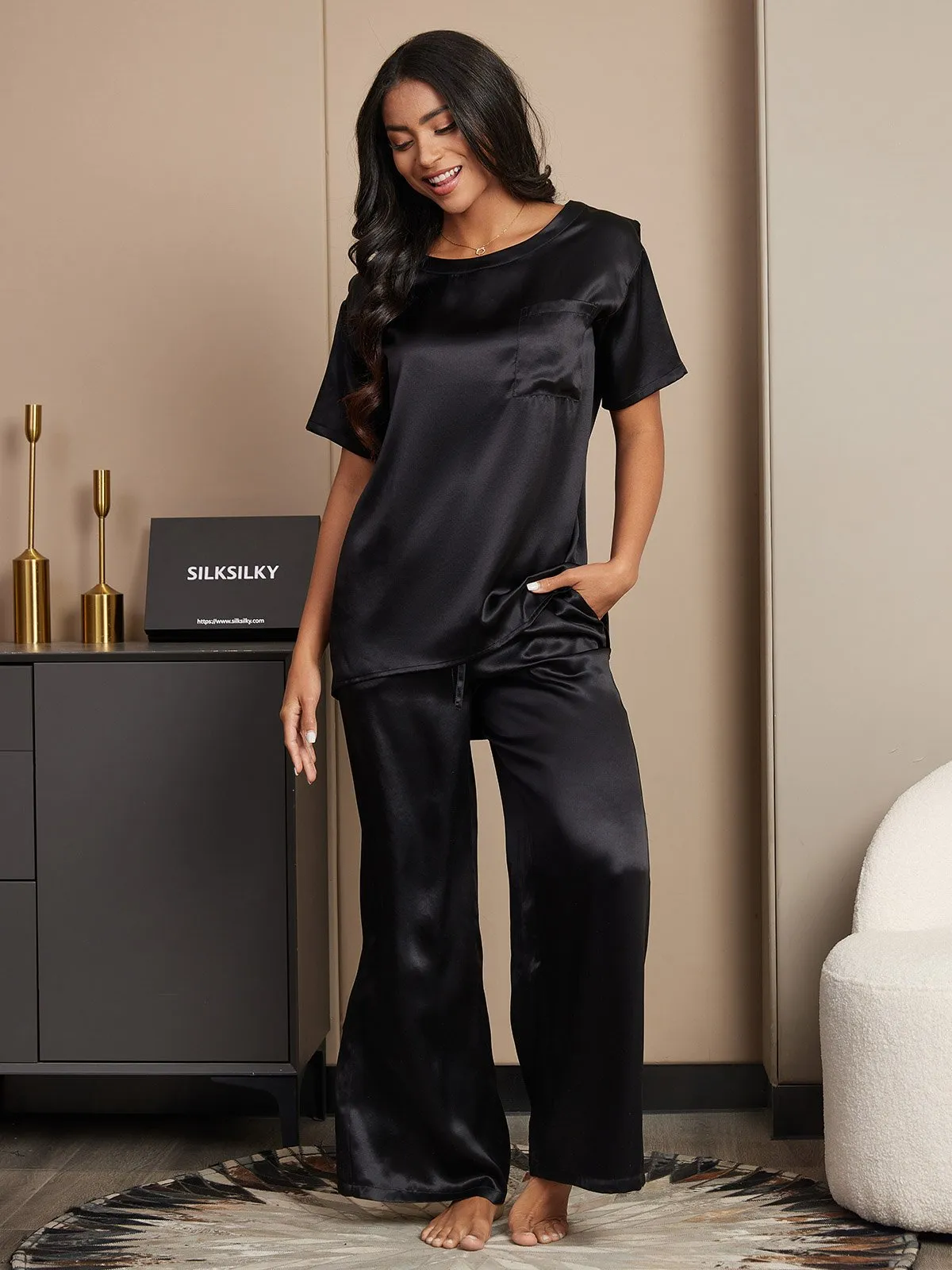 Pure Silk Solid Color Women's Pyjamas