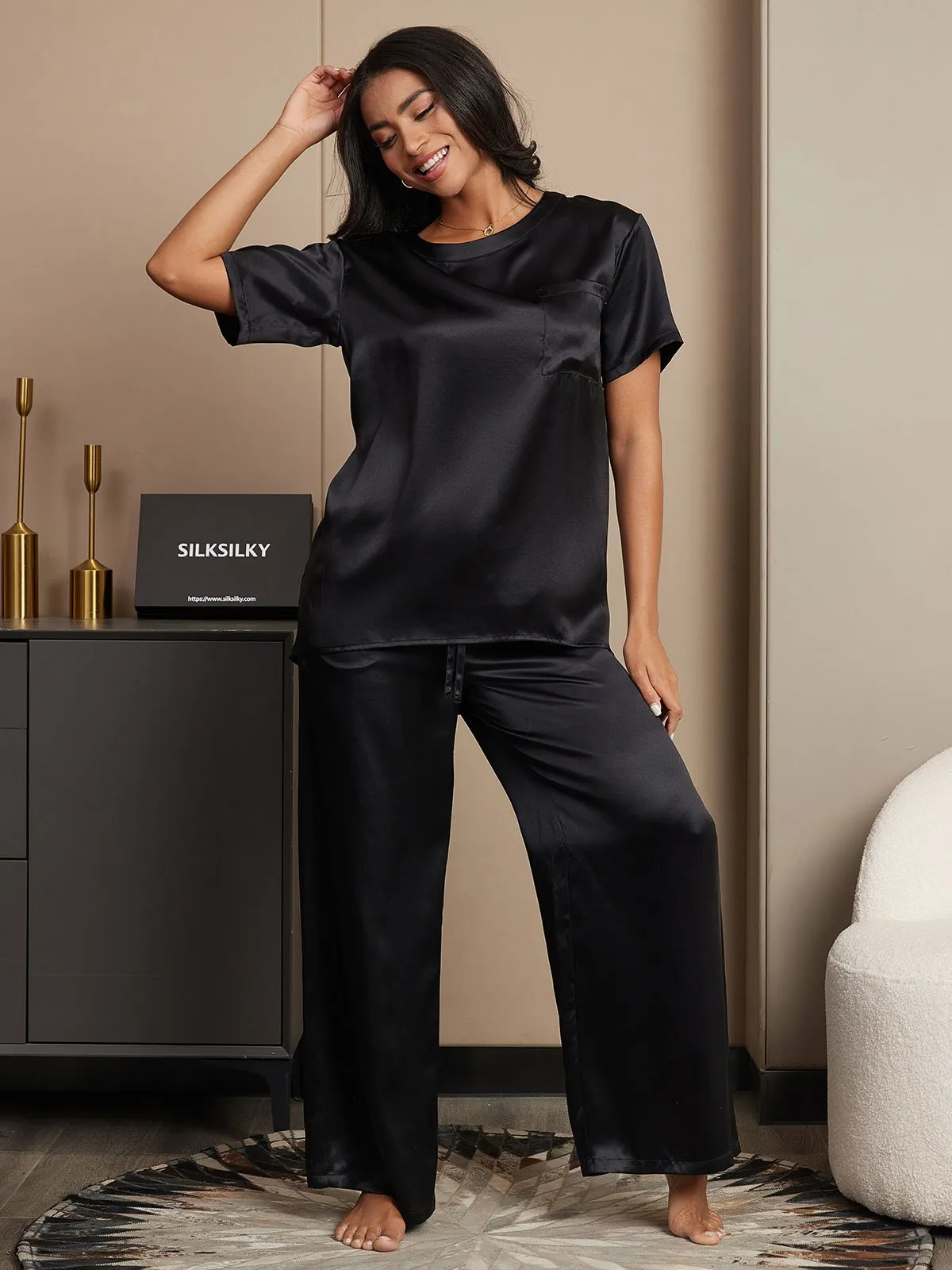 Pure Silk Solid Color Women's Pyjamas