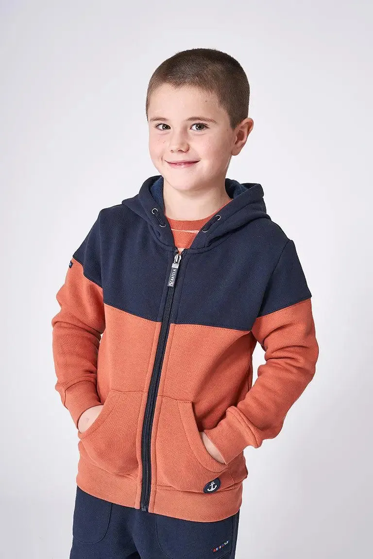 Sudadera de algodón terry abierta con cremallera y capucha - N2798