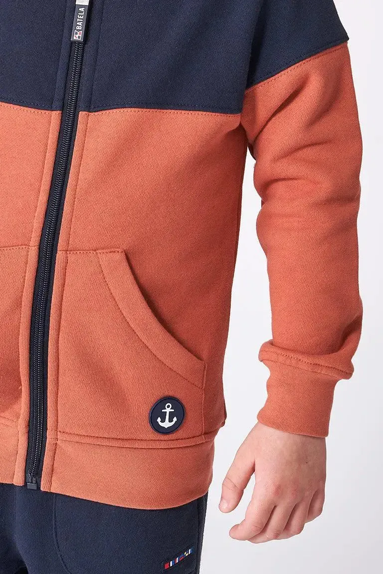 Sudadera de algodón terry abierta con cremallera y capucha - N2798
