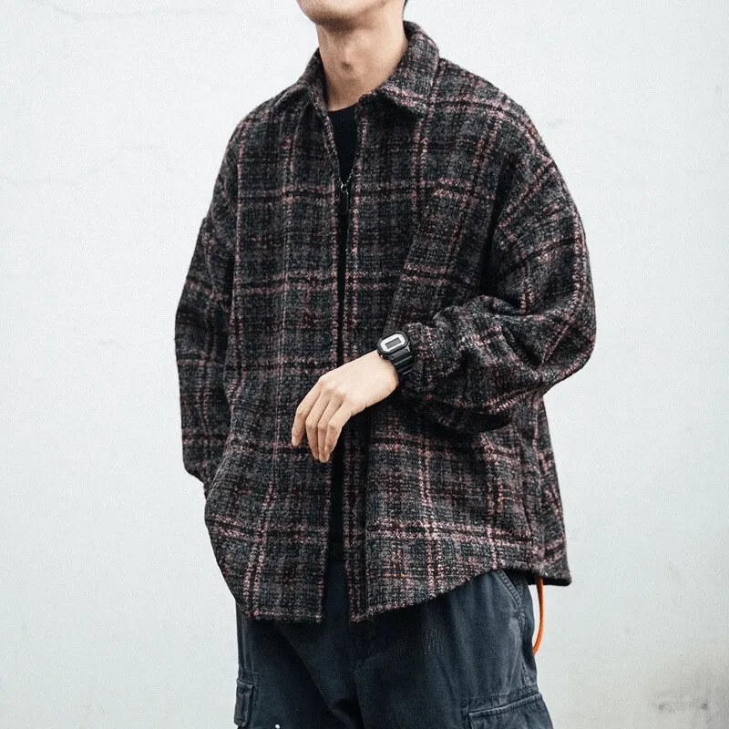 Thick Woolen Plaid Shirt for Men / Casual Buttons Long Sleeves Clothes