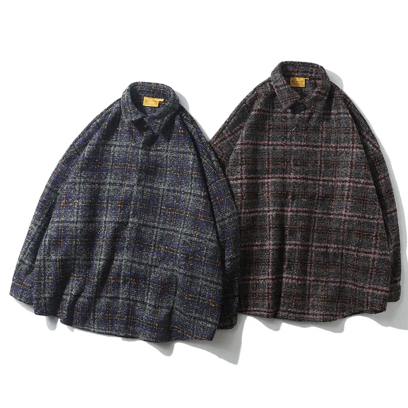 Thick Woolen Plaid Shirt for Men / Casual Buttons Long Sleeves Clothes