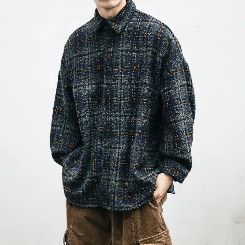Thick Woolen Plaid Shirt for Men / Casual Buttons Long Sleeves Clothes