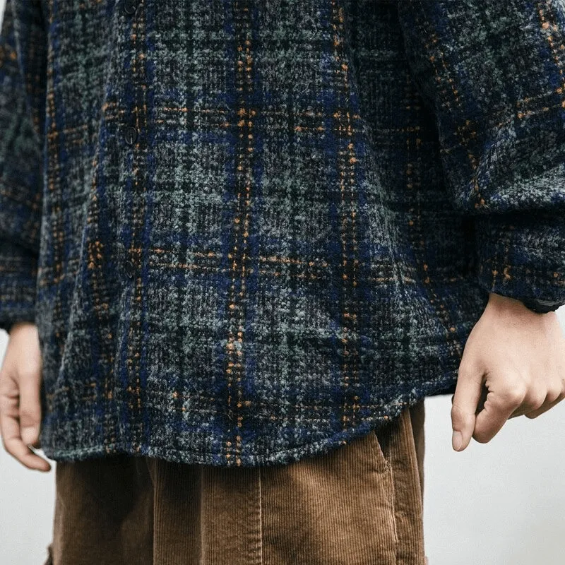 Thick Woolen Plaid Shirt for Men / Casual Buttons Long Sleeves Clothes