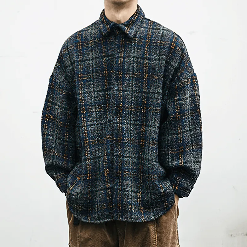Thick Woolen Plaid Shirt for Men / Casual Buttons Long Sleeves Clothes