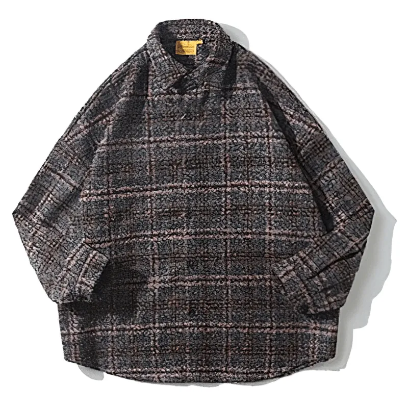 Thick Woolen Plaid Shirt for Men / Casual Buttons Long Sleeves Clothes