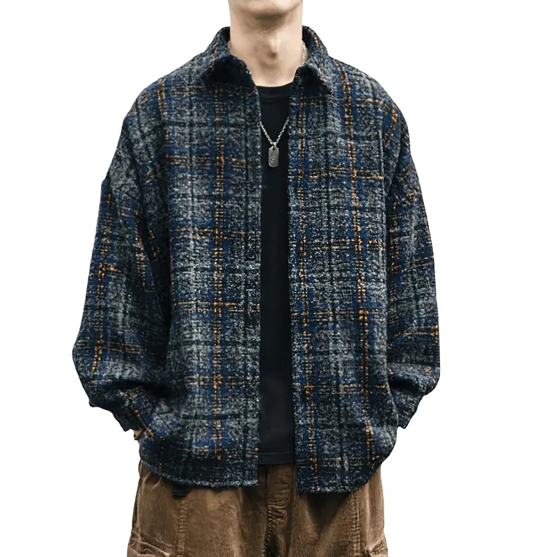 Thick Woolen Plaid Shirt for Men / Casual Buttons Long Sleeves Clothes