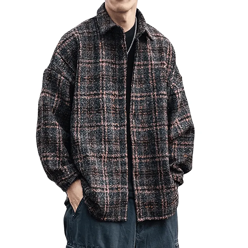 Thick Woolen Plaid Shirt for Men / Casual Buttons Long Sleeves Clothes