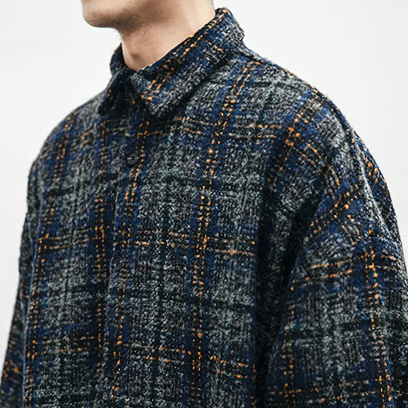 Thick Woolen Plaid Shirt for Men / Casual Buttons Long Sleeves Clothes