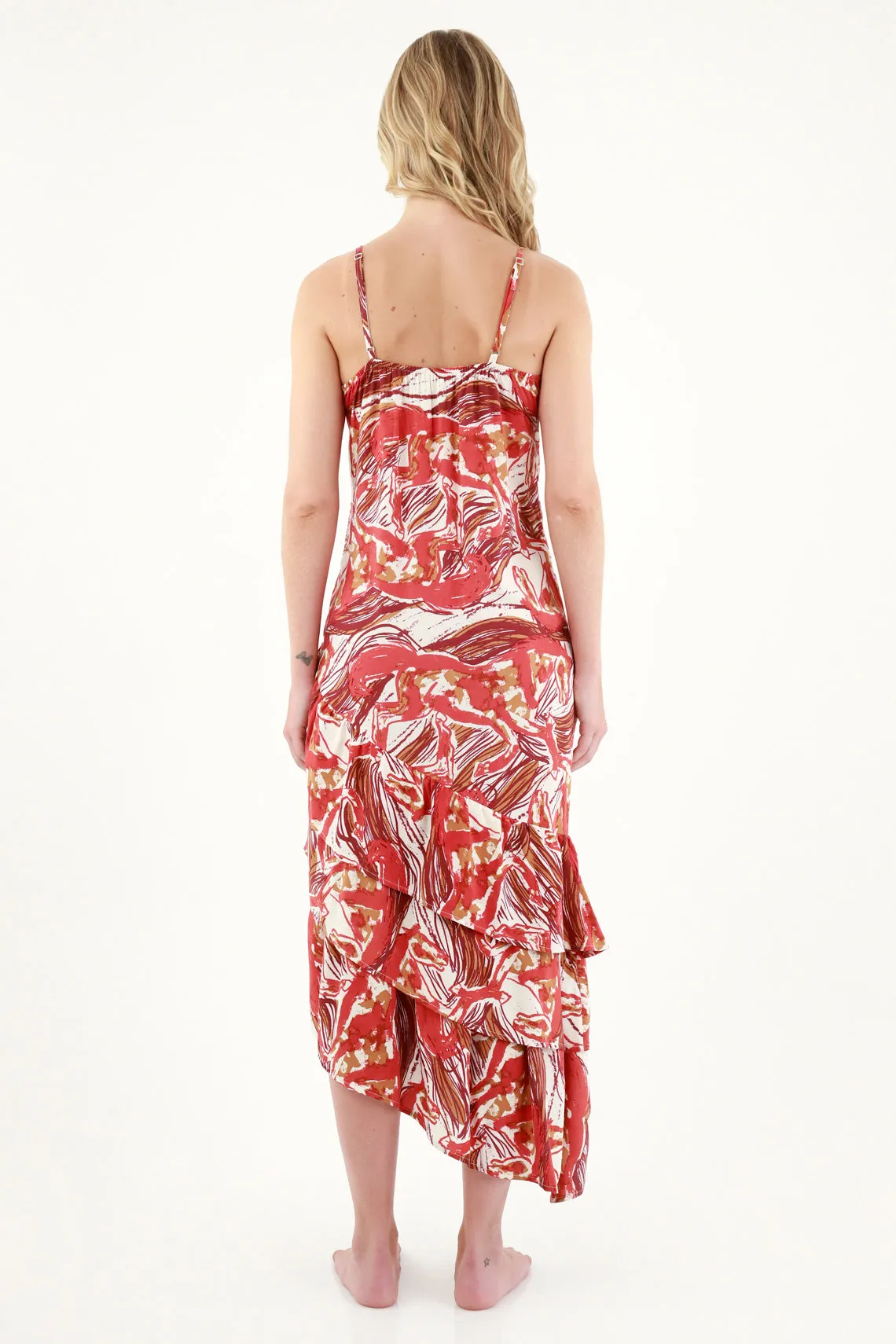Vestido con ruedo en diagonal estampado para mujer