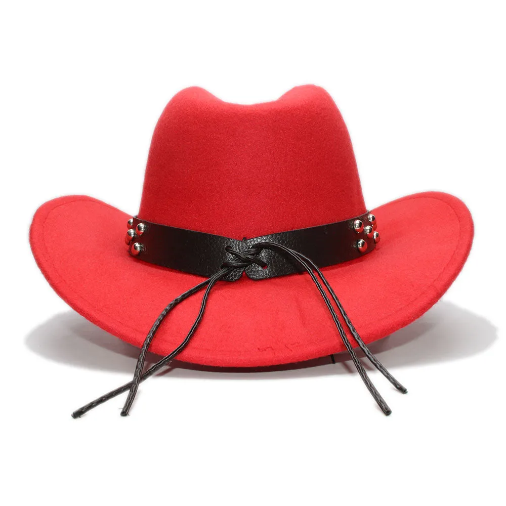Woollen Fedoras Hats with Skull / Alternative Fashion Retro West Cowboy Hat / Wide Rims Bowler Hat